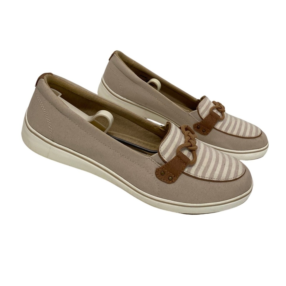 Grasshoppers Loafers Women 10M Beige Excellent Striped Ortholite Rubber Pull On